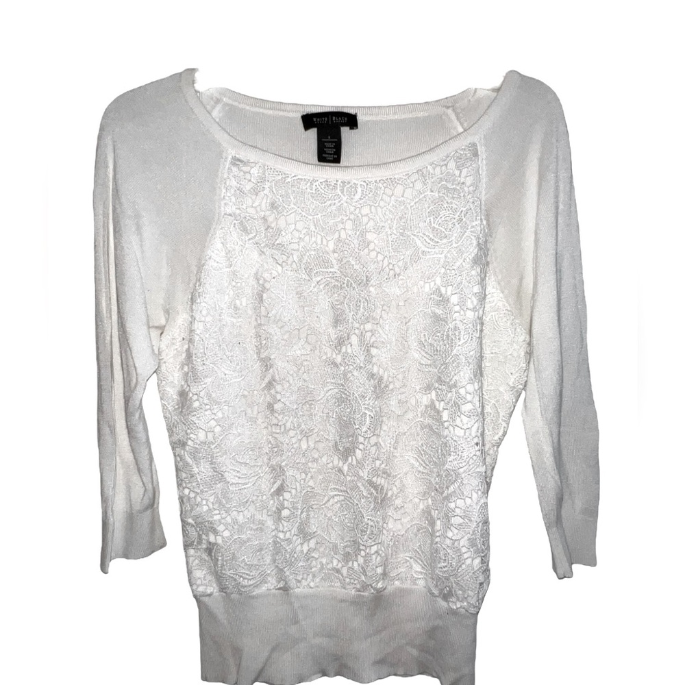 White House Black Market  Floral Lace Front Rayon Light Long sleeve sweater S